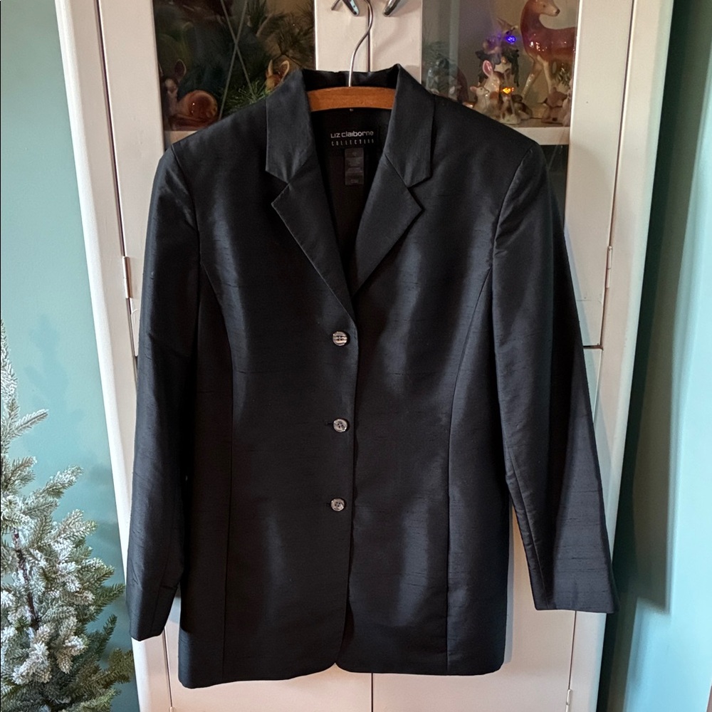 Liz Claiborne Collection sz 12 Silk Black Women's Blazer euc
